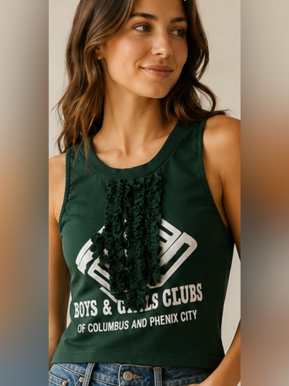 Urban Renewal Dark Green Racerback Tank with Front Graphic
